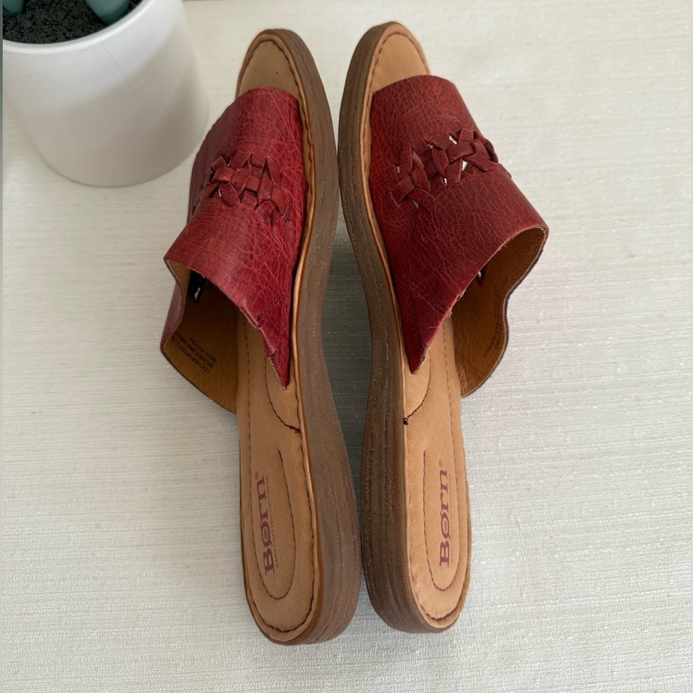 Born Burgundy Leather Woven Slide Sandals - Picture 7 of 13